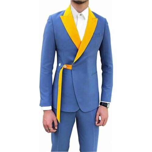 2020 Lastest Fashion Mens Suits Slim Fit 2 Piece Prom Tuxedos Shawl Lapel Tuxedos Blazer Wedding Party (Blazer+Pants