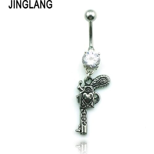 Wholesale Fashion Belly Button Rings Barbell Dangle Retro Pistol Navel Body Piercing Jewelry
