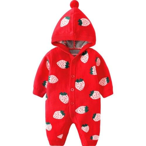 Autumn Winter Outwear New Born Baby Clothes Girl Strawberry Romper Baby Christmas Knit Romper