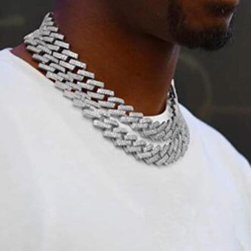 20mm Paved Bling Zircon Iced Out Necklace Heavy Miami CZ Cuban Link Chain Necklace Box Buckle Hip Hop Choker for Men Jewelry