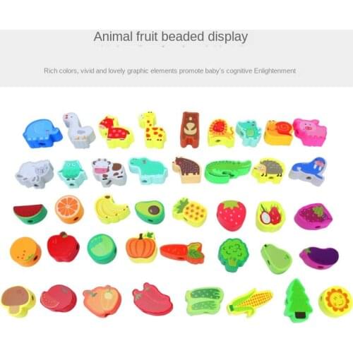 Puzzle Beaded Building Animal Fruit Beaded Stringing Wooden Toys Rope Game