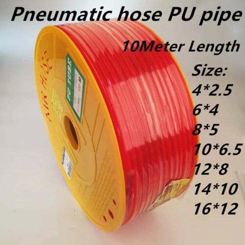 10 meters Pneumatic pats PU tube 4*2.5 mm 6*4 mm 8*5mm 10*6.5 mm 12*8 14*10mm 16*12mm air pipe Air compressor hose