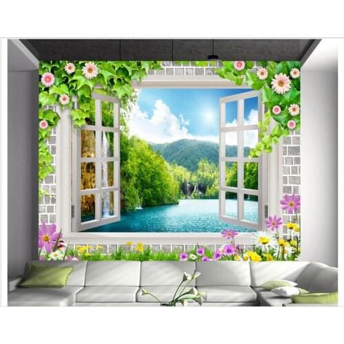 Custom photo wallpaper 3d tv wall papers murals 3 d window false window lake scenery beauty mural living room decoration