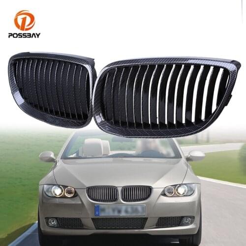 POSSBAY 2Pcs Car Front Grille Black Carbon Fiber Style Grilles For BMW 3-Series E93 Cabrio 2007 2008 2009 2010 Pre-facelift