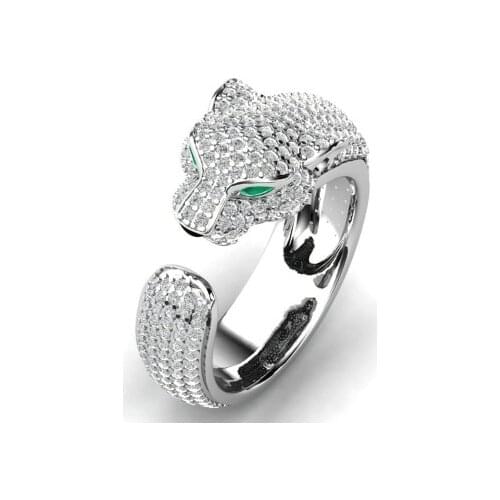 Luxury Leopard Head Green eyes Zircon Ring Wedding Ring for Women Micro-inlaid Zircon Ring Jewelry Engagement Ring bijoux Gift