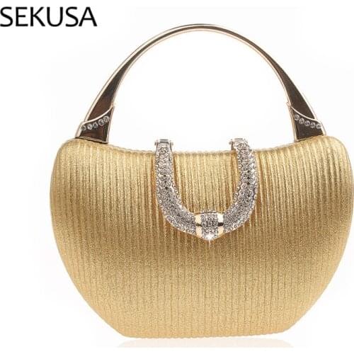 Luxury Women Evening Bags Ruched Diamonds Party Chain Shoulder Day Clutch PU Lady New Handbags With Handle