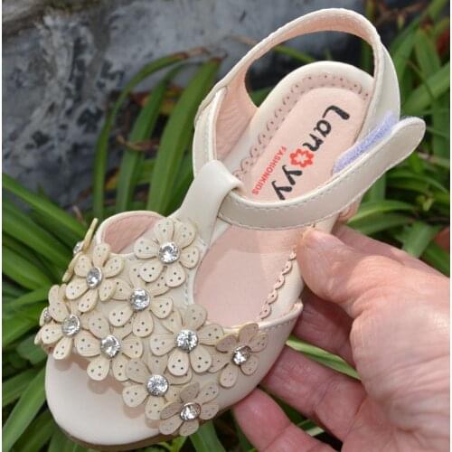 Little girls sandals PU for muslims toddler shoes beige pink open toe summer style baby girls elegant sandals crystal diamond