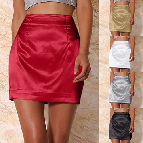 2020 Sexy Silk Pu Midi Women Pencil Skirts High Waist Black Ladies Office Wrap Stretch