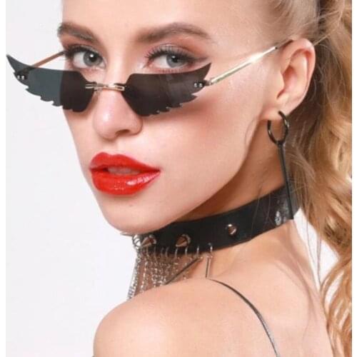 Fun Angel Wings Sunglasses Women Tinted Lenses Trendy Rimless Sun Glasses For Men 2020 Unique Black Shades Halloween Accessory