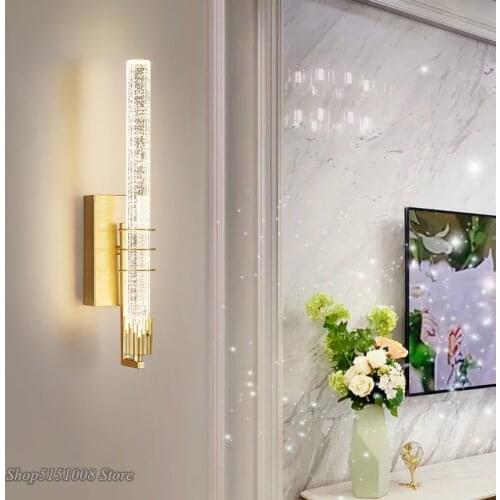 Modern Light luxury crystal LED wall lamp creative long strip living room background wall lamp design bedroom bedside wall Light