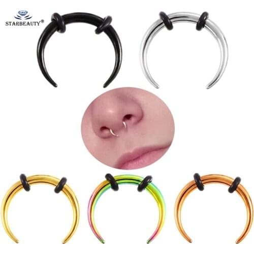 Starbeauty 2pcs Black Nose Piercing Septum 16G 8mm Horseshoe Tapered Nose Rings Hoops Fake Lip Piercing Jewelry
