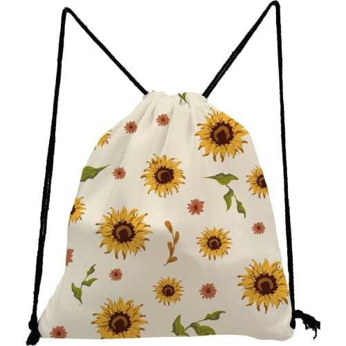 Sunflower Printed Drawstring Bags Unisex Softback Bag Gym Travel Backpack Portable Shoe Bag for School Preppy Style Storage Bag