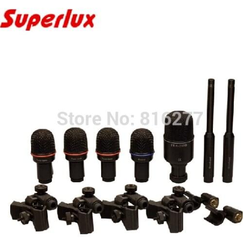 Superlux DRKK5C2 Drum microphone Set Instrument Microphone 7 pieces with clips package with aluminum case