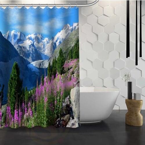 Custom Beautiful Landscapes And Mountains Shower Curtain With Hooks Polyester Fabric Printing Shower Curtain for Bathroom