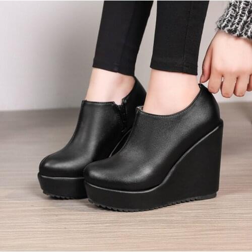 YMECHIC 2018 Winter Ladies Gothic Shoes Extra High Heels Wedges Platform Punk Shoes Black Beige Ankle Boots Footwear Botines 43