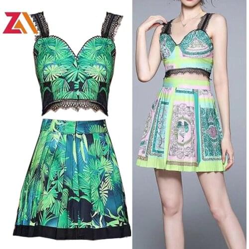 ZALady designer runway party night club sexy two piece set women clothes strap short tops and mini skirts 2piece outfits femme