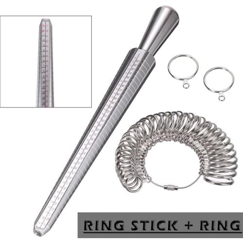 1 Set Jewelry Measure Tool Metal Ring Sizing Stick Mandrel Finger Sizer Gauge Fashion Jewelry Measuring Tool Kit