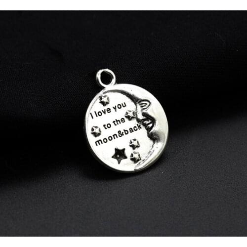10PCS Alloy I LOVE YOU TO THE MOON AND BACK Round Pendant 22mm Jewelry Making Charms For Handmade Bracelet Necklace,Keychains