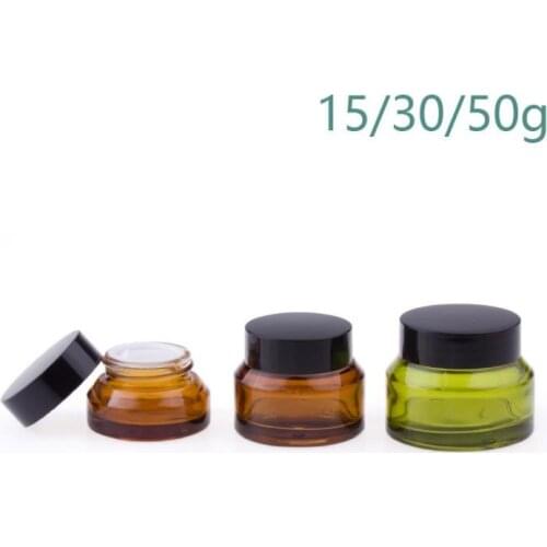 15g 30g 50g Brown Green Empty Glass Jars With Black Lids Cosmetic Containers Skin Care Eye Cream Jars Pot Refillable Bottles SN