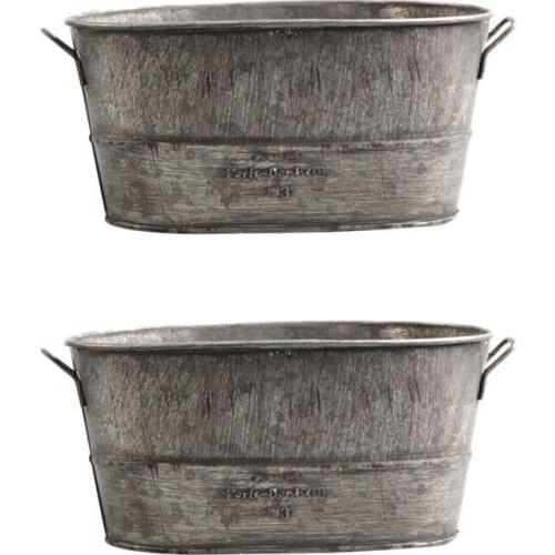 2Pc Garden Plant Pot Decorative Vintage Succulent Planter Iron Flower Pot Home Decor Planter Zinc Coat Bucket Boxes-ABUX