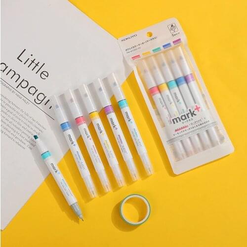 5 Pcs/set KOKUYO Cute Double Head Marker Highlighter Creative Efficient Marking Cute Highlighter DIY Journal Art Supplies