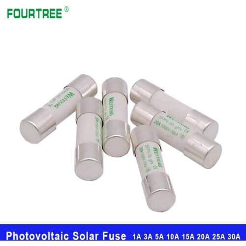 50Pcs PV Solar Fuse 1000V DC 10*38mm 1A 3A 5A 10A 15A 20A 25A 30A For Photovoltaic Power System Protection Pure Silver Melt