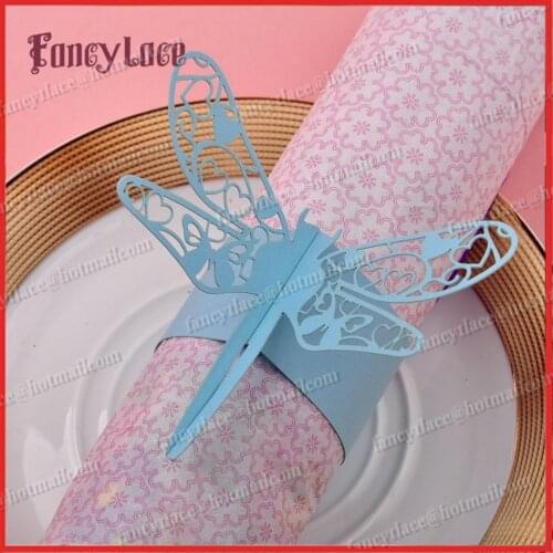 50pcs/lot Cute Dragonfly Design Paper Napkin Rings Towel Holders Romatic Table Decoration Wedding Favors Free Shipping