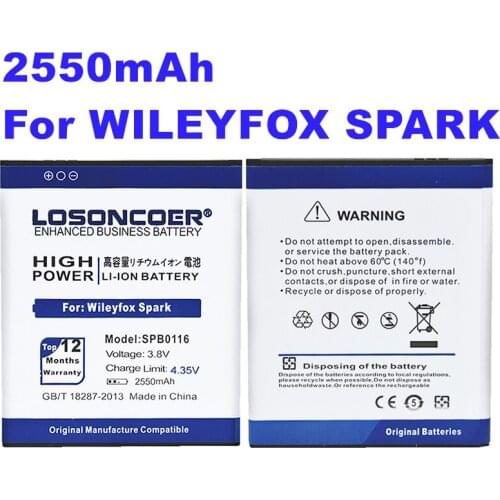 LOSONCOER SPB0116 2550mAh Batteries For Wileyfox Spark / Spark+ High Capacity Smart Phone Battery~In Stock