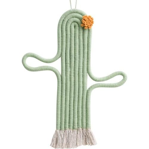 DUNXDECO Home Decoration Accessories Green Cactus Weaving Handmade Ornament Nordic Fresh Simple Kid Room Wall Decoration Hanging