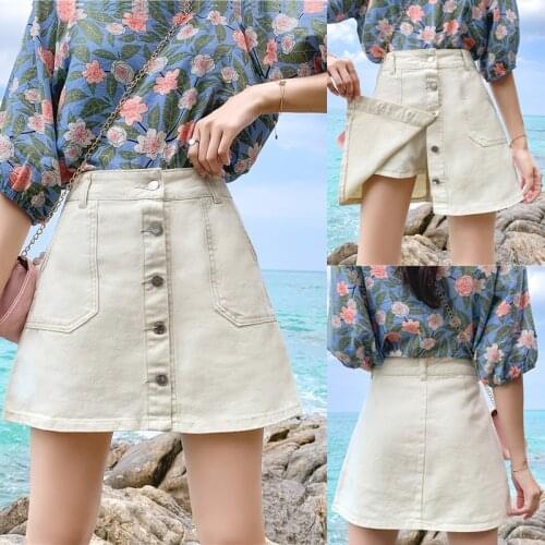 Denim Short Skirt Summer Women A-line Single Button S High Waist Slim Pocket Causal Sexy Mini With Belt