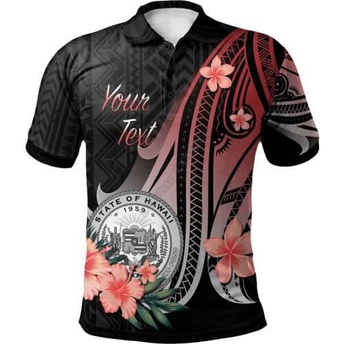 Hawaii Polo Shirt Red Polynesian Hibiscus Pattern Style 3D Printed Polo Shirt Men Women Short Sleeve Summer T-shirt