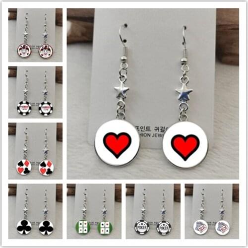 Creative Red Hearts Poker Earrings Funny Lovely Playing Cards Drop Earrings Nightclub Party Earring Unique Jewelry Gift For Girl