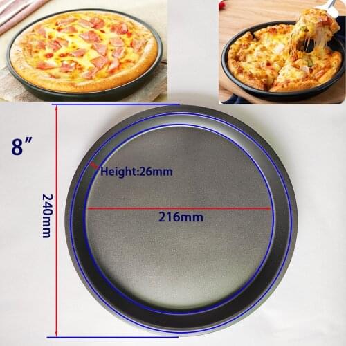 Round Pizza Tray 8 inch Pizza Pan Deep Dish Tray Carbon Steel Non-stick Mold Baking Tool Oven Baking Pan Kitchen Accessories