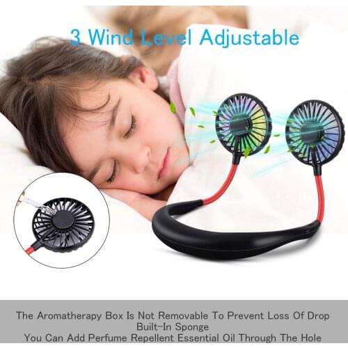 Mini USB Portable Fan Neck Fan Neckband With Rechargeable Battery Small Desk Fans Handheld 2000mA Air Cooler Conditioner