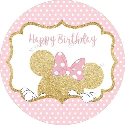 Cartoon Mouse Pink Bow Girl Birthday Backdrop for Photography Photo Studio Round Circle Background Baby Shower Party Decorations