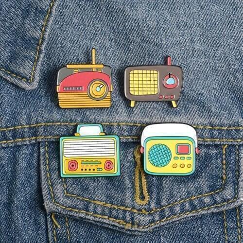 Unisex Cute Cartoon Radio Shaped Brooch Pin Shirt Collar Bag Badge Ornament