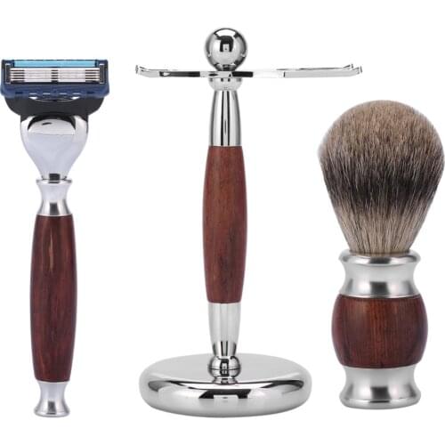 Men Beard Shaving Kit Hair Removal Cleaning Shaving Razor + Shaver Stand + Wood Handle Shaving Brush Set Male Shaving Tool Set