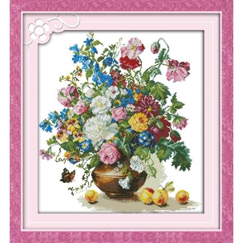 Peach and flower cross stitch kit flower 18ct 14ct 11ct count printed canvas stitching embroidery DIY handmade needlework