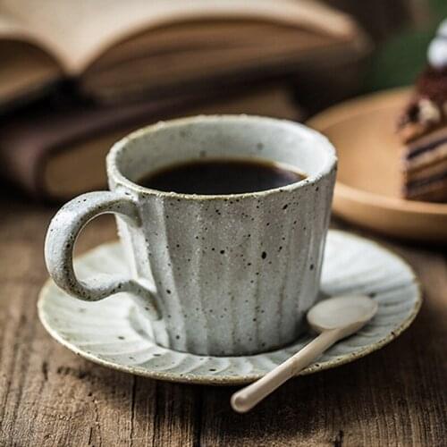 220ml Vintage Crude Ceramic Coffee Cup And Saucer Pottery Tea Cup Handmade Drinkware Set