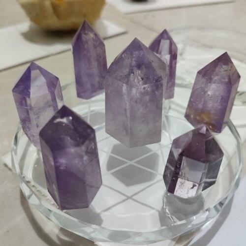 A Set Seven Star Array natural amethyst purple quartz Reiki point wand With Plate