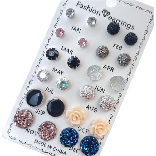 12 pairs/set Crystal Fashion Earrings Set Women Jewelry Accessories Piercing Ball Stud Earring kit Bijouteria brincos New 2020