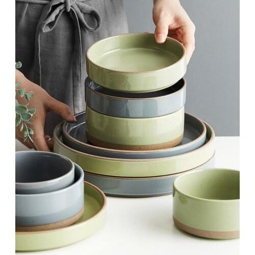 Japanese stoneware bowls and dishes set household tableware ceramic noodle bowls deep plates creative combination CN(Origin)