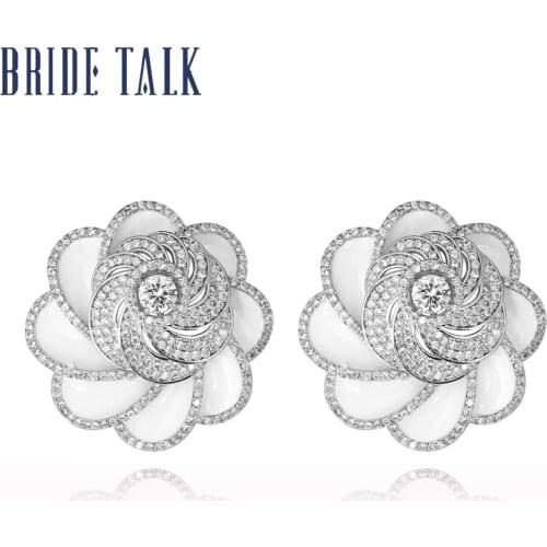 Bride Talk New Fashion Temperament Flower Earrings Cubic Zirconia Luxury Women Jewelry For Wedding Party Banquet High Quality