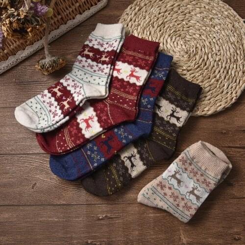 1 Pair Unisex Christmas Socks Casual Cute Cartoon Snowflake Deer Sleeping Wool Socks Funny Socks Comfortable Calcetines Mujer