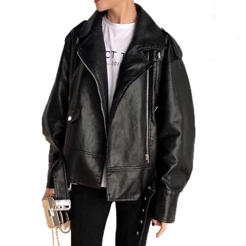 Autumn Pu Leather Jacket Women Casual Loose Soft Ladies Pu Motorcycle Punk Leather Coat Female Biker Zipper Outerwear Short Full
