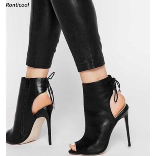 Ronticool New Stylish Women Summer Sandals Stiletto High Heels Open Toe Black Casual Shoes US Size 5-15