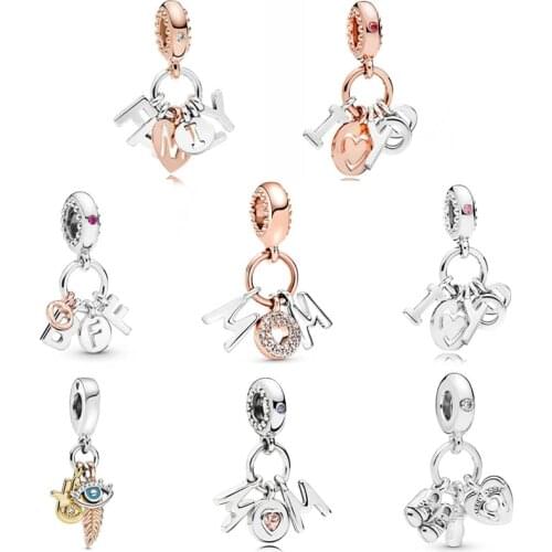 Original Charm Rose Gold Perfect Family I Love You Letter Pendant Bead Fit Europe Bracelet 925 Sterling Silver Charm Jewelry
