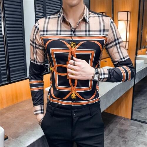 Casual Luxury Pattern Slim Fit Long Sleeve Casual Korean Designer Casual Men Shirt Long Sleeve Slim Fit Mens Dress Shirts