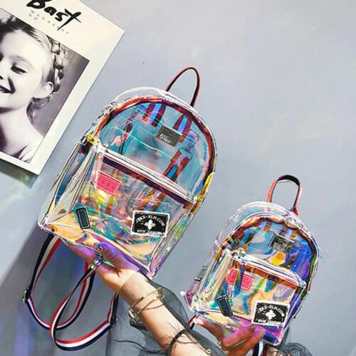 Girls Clear Backpack Personality Lovely Cute Knapsack Satchel Schoolbag Transparent See Through PVC Laser Jelly Mini Backpack