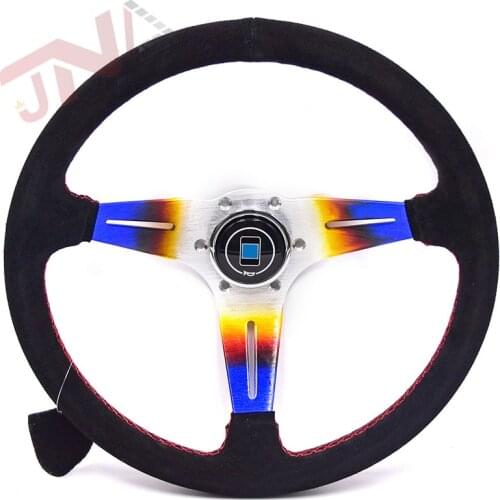 Steering Wheel for Game Suede Leather Burnt Blue Spoke Drifting Racing Steering Wheel